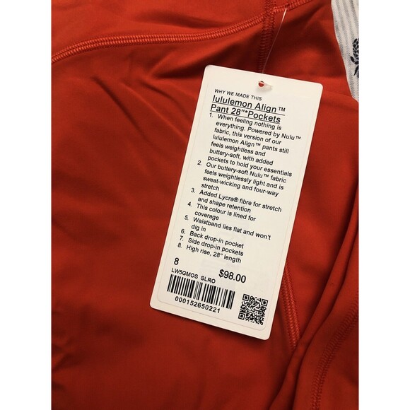 Lululemon Align HR Pant 28” with Pocket Size 8 Solar Orange SLRO New w/tag - Picture 3 of 4